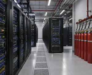 gazlı söndürme sistemi kullanılan server odası ve gaz silindir bataryası