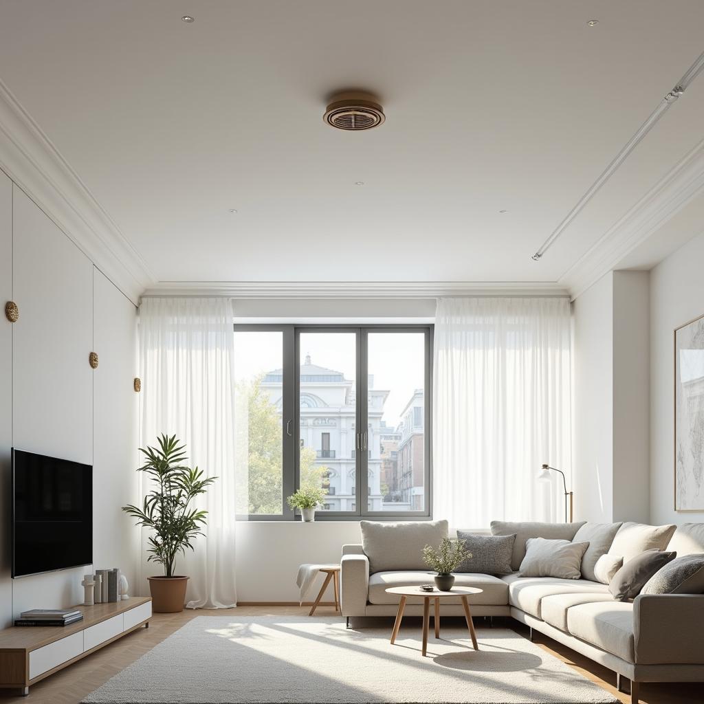 Modern bir evin tavanına monte edilmiş sprinkler başlığı