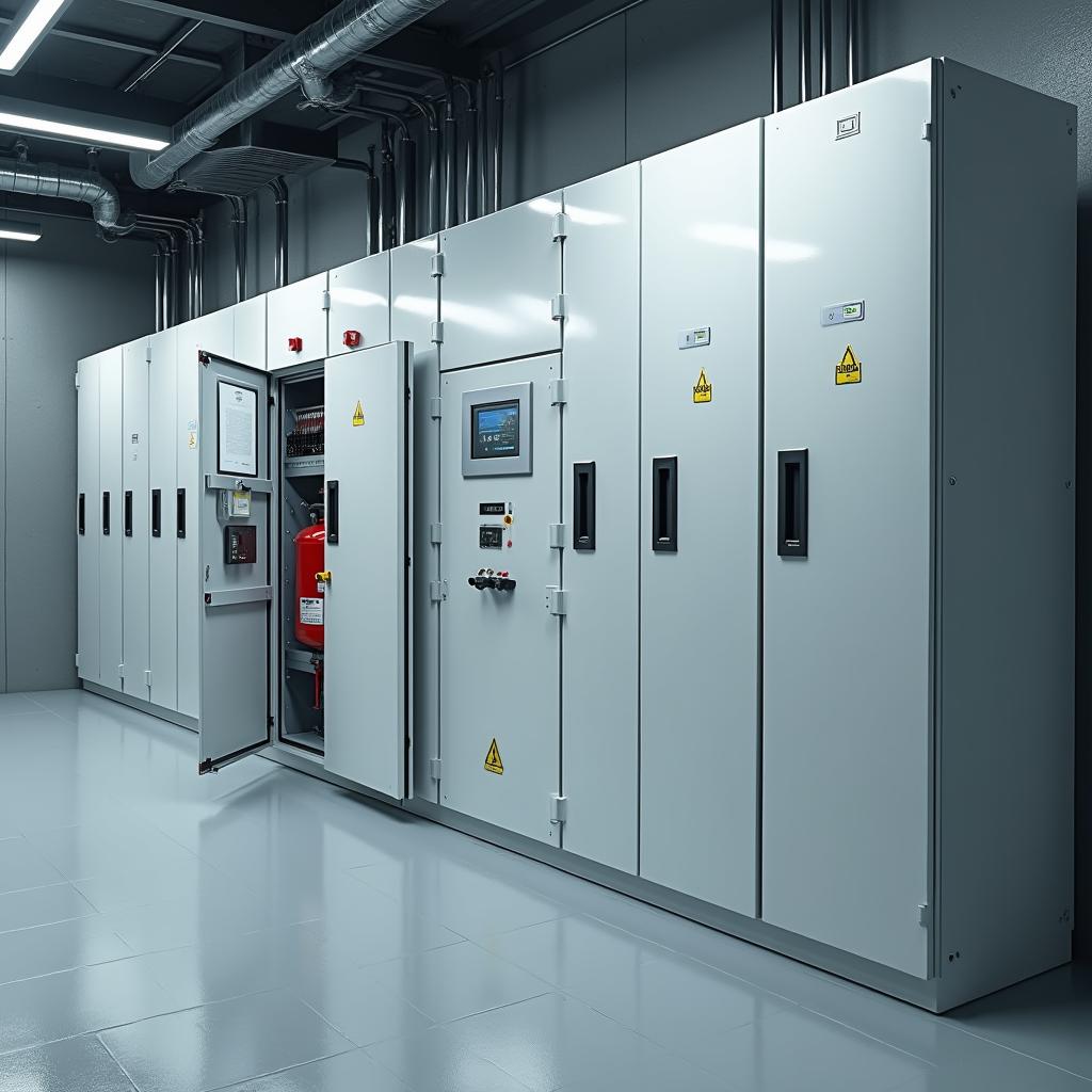 Elektrik odasında sıralanmış dağıtım ve kumanda panoları