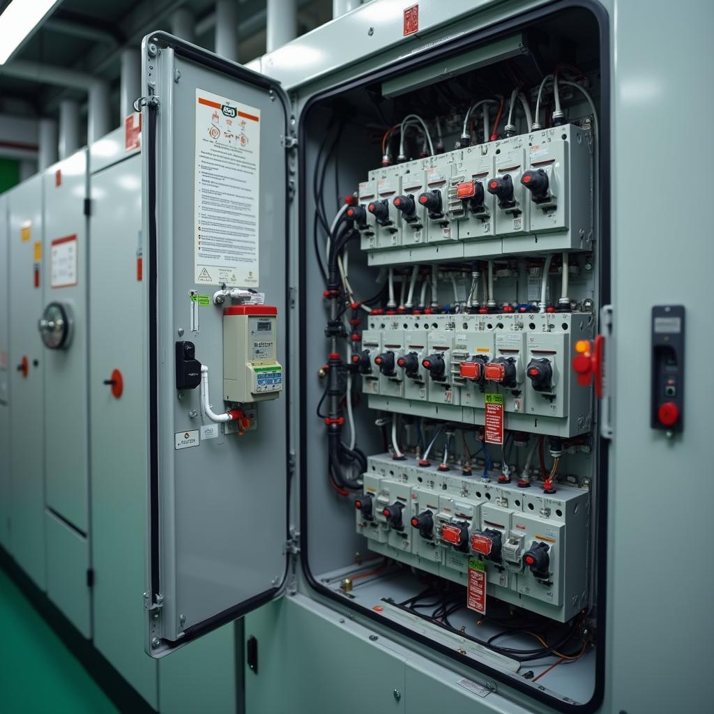 İçinde otomatik söndürme ünitesi bulunan açık elektrik panosu