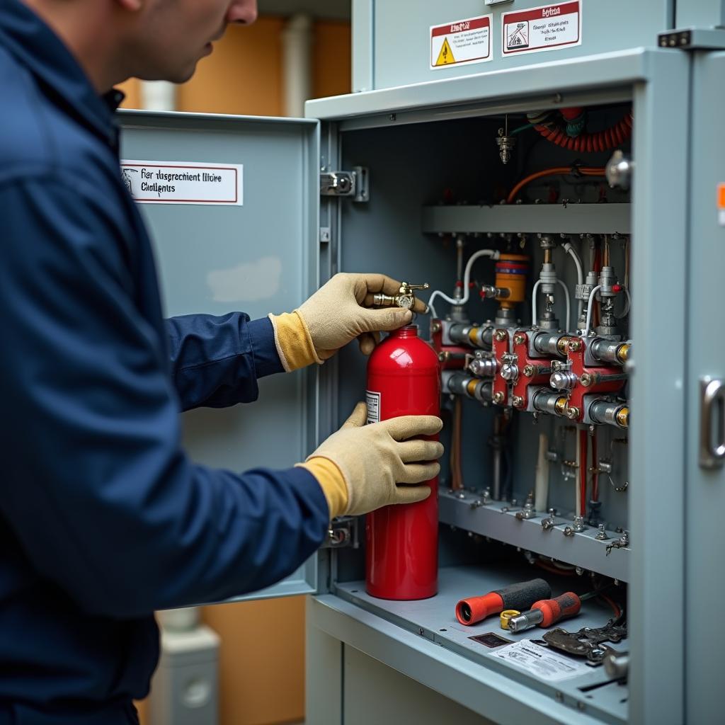 Teknisyenin elektrik panosuna söndürme sistemi montajı yapması