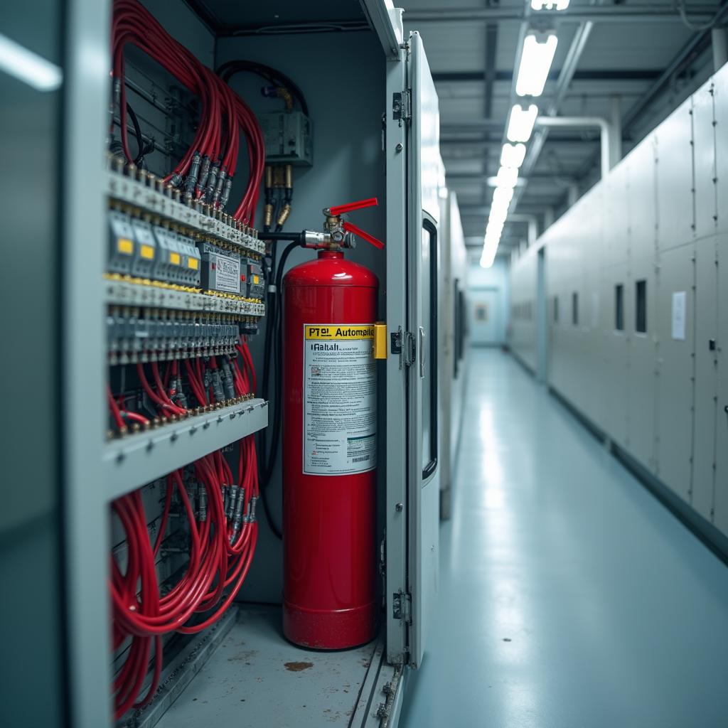 Elektrik panosunun içine monte edilmiş kompakt söndürme tüpü ve tespit hortumu
