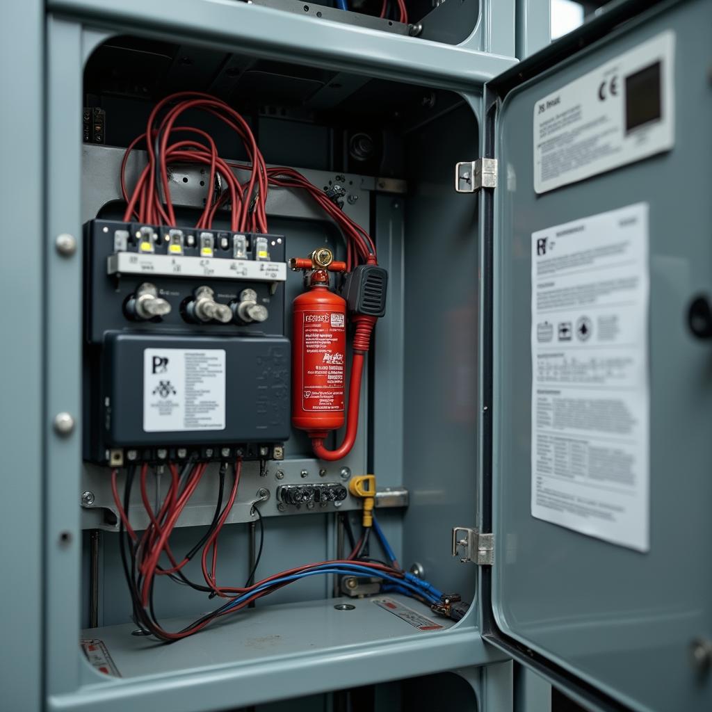 İçinde otomatik söndürme tüpü bulunan açık elektrik panosu